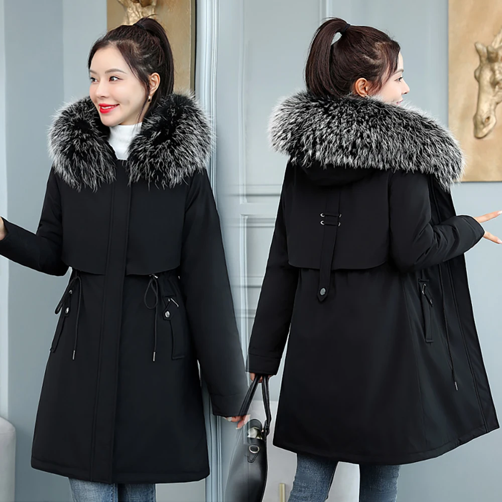 Vielleicht 2021 Fashion Long Winter Coat Women Clothing Wool Liner Hooded  Parkas Slim With Fur Collar Warm Winter Jacket Women