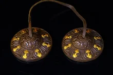 

3"Tibet Temple Collection Bronze Gilt Touch the bell Bells Auspicious Eight Treasures Buddhist artifact Ornaments Town House