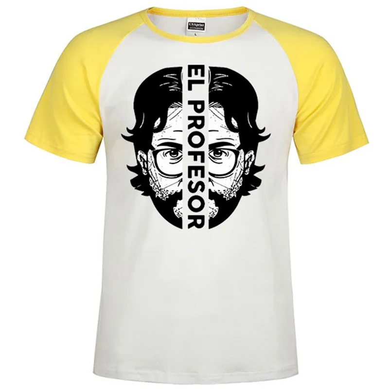 Одна деталь La Casa De Papel Мужская футболка Money Heist Tees сериал футболка женская короткий рукав House Of paper off white футболка - Цвет: Raglan yellow 16
