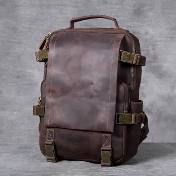

Vintage Oxhide Top Layer Cow Leather Shoulder Bag Handmade Head Leather Backpack Cowhide Men's Computer Bag