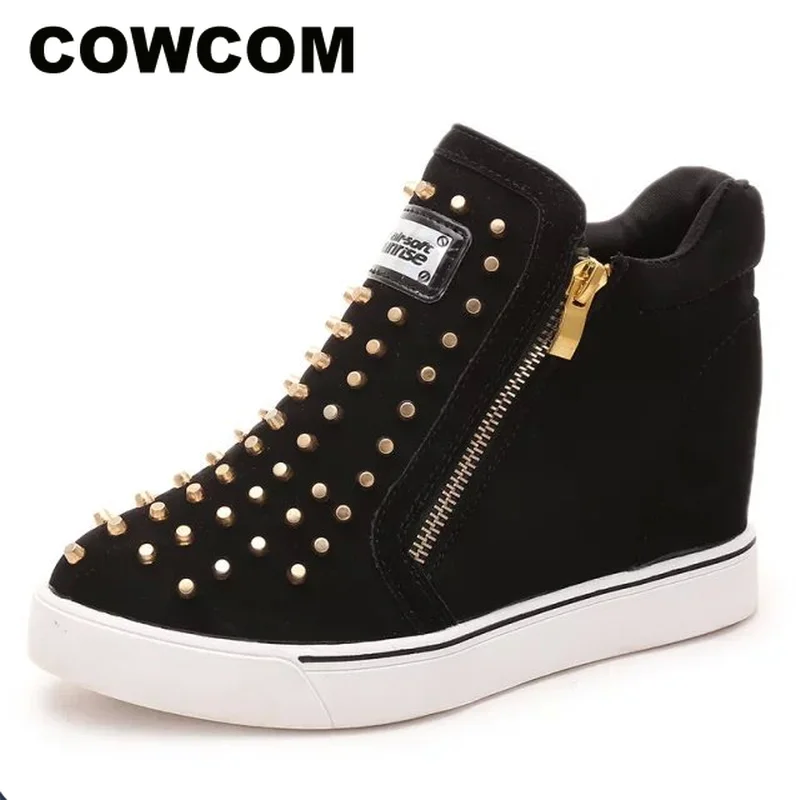 COWCOM/обувь на толстой подошве женская обувь плоской с заклепками парусиновая