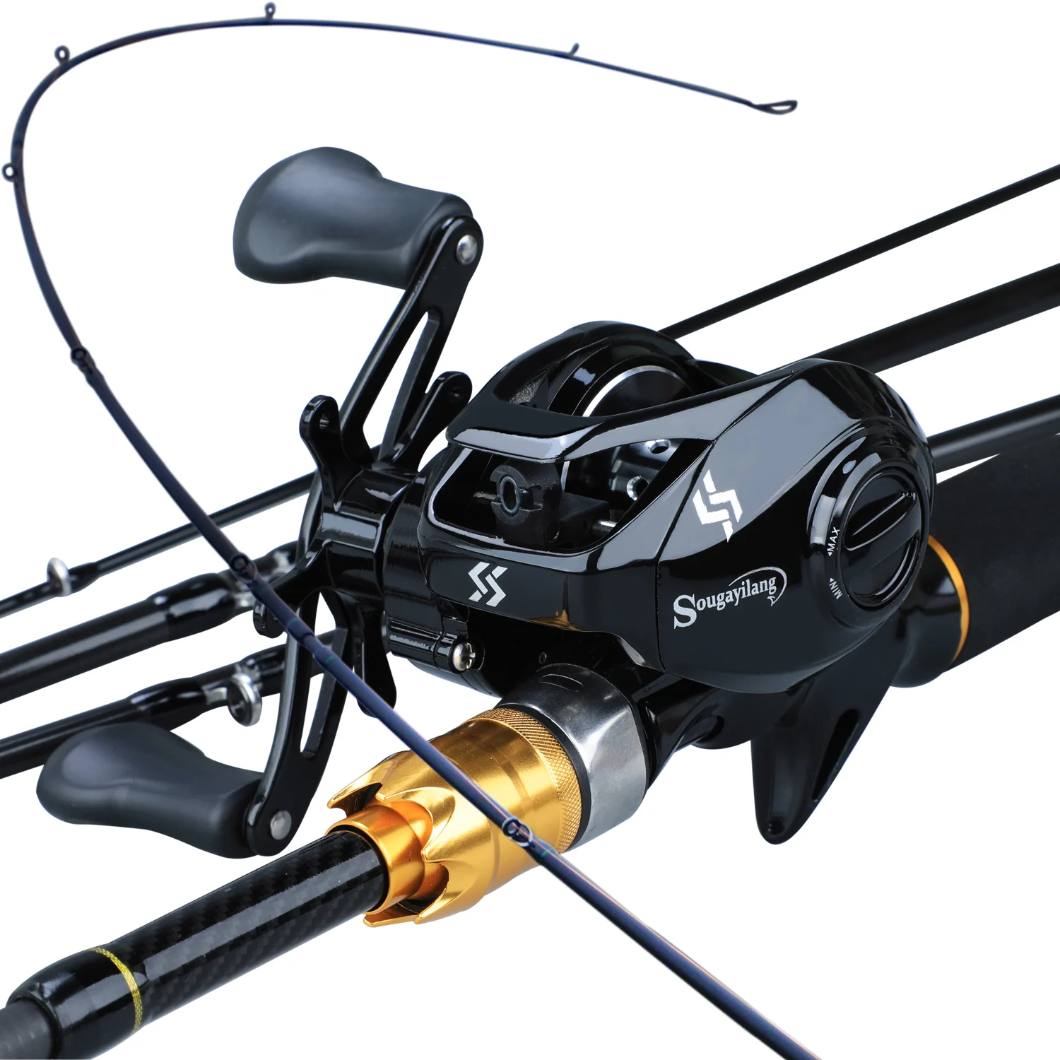 Sougayilang Fishing Rod Combo 1.8m 2.1m Portable 4 Sections Carbon Rod and 12+1BB Baitcasting Reel Fishing Wheels Set Pesca