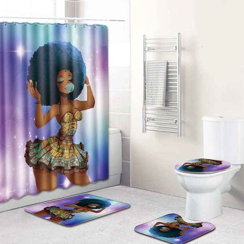 

Shower Curtain Printed Girl For Bathroom Polyester Fabric Home Decor Curtain Non-slip Bath Mat Toilet Cover Kitchen DropShipping