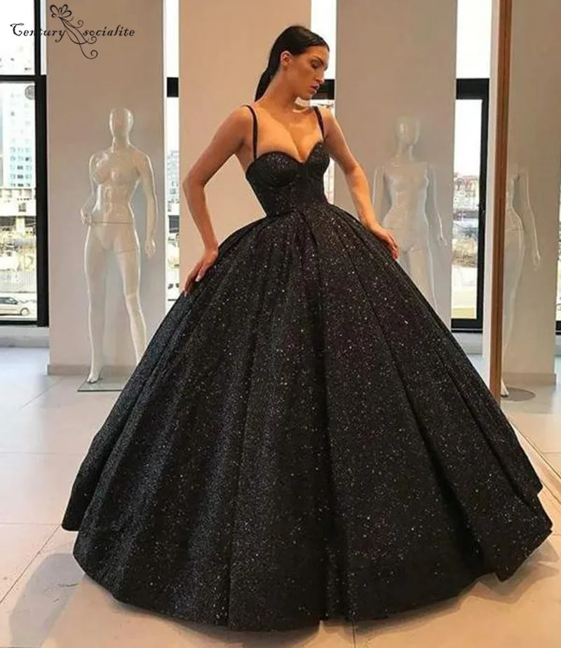 Черное бальное платье Quinceanera платья на бретельках для дня рождения бальные