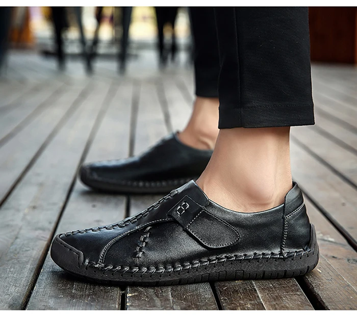 Mocasines de para hombre, zapatos informales cosidos a mano, planos suaves y transpirables, para conducir - Calzado