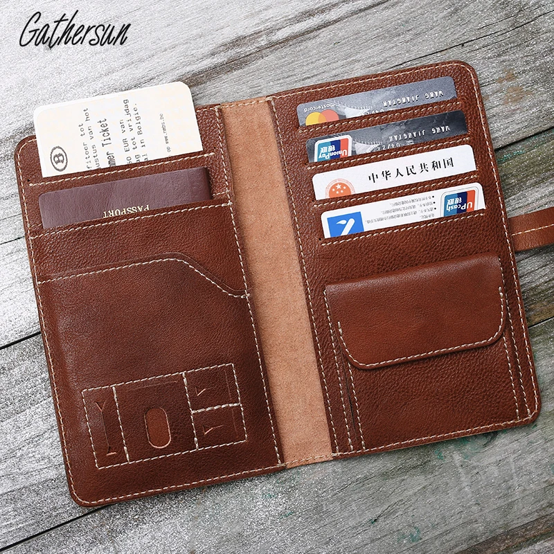 

Original Multi-card Slots Large Capacity Genuine Leather Passport Wallet Handmade Leather Business Passport Ticket Organizer Bag