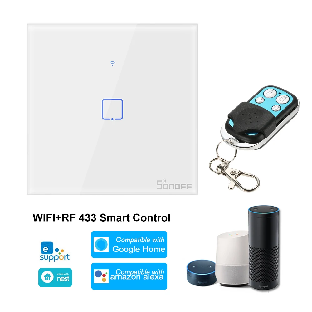 SONOFF T1Smart Switch UK 3C-TX 3 банда пульт дистанционного управления Лер приложение/сенсорный таймер управления совместим с Google Home/Nest& Alexa - Комплект: 1 CH