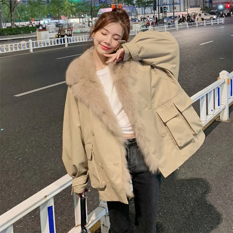 Temperament Big Fur Collar Tooling Parker Cotton Clothing Women Tide Autumn And Winter 2023 New Loose Mid-Length Coat M289