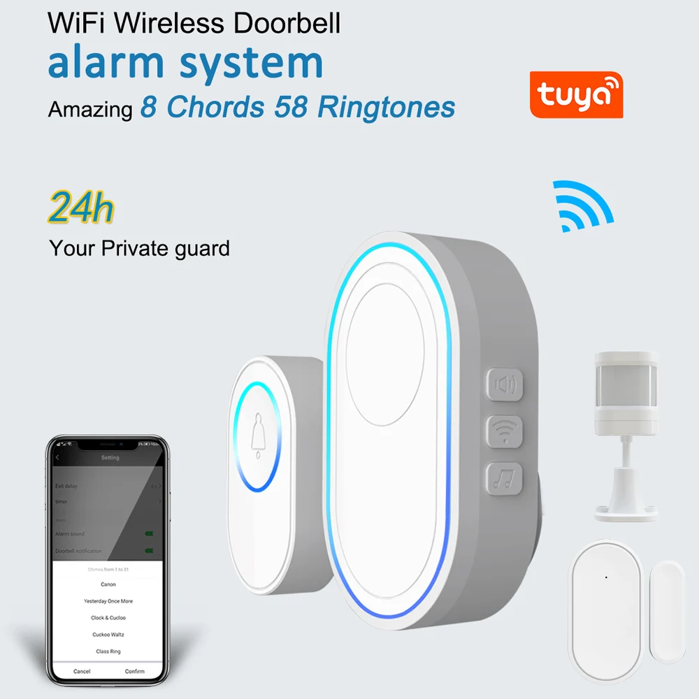 Tuya система сигнализации беспроводной WIFI дверной Звонок функция открытый звонок