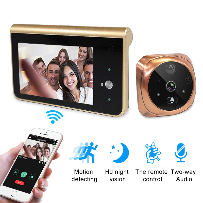 Peephole Camera Wifi 4.3 Inch Home visible Cat Eye Doorbell Smart Voice Phone Intercom Video Anti-T - 4000216236490