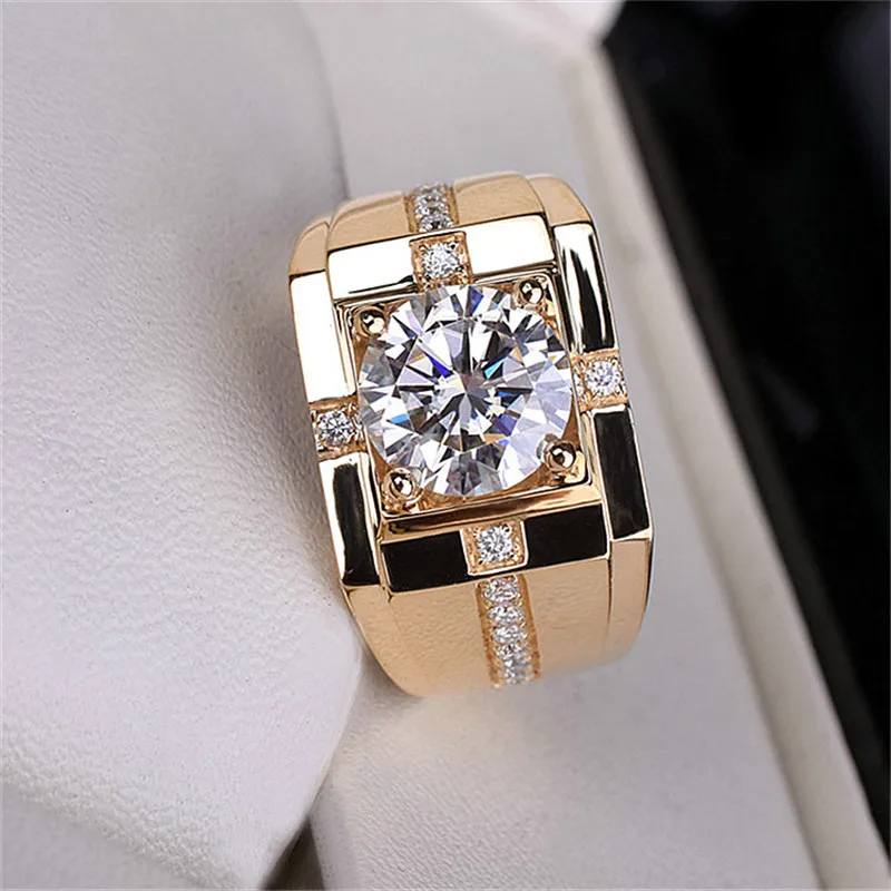 Crystal Male Female White Round Ring Promise Rose Gold Color Engagement Rings For Men Zircon Square Adjustable Wedding | Украшения и