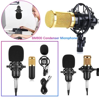 

BM800 Condenser Microphone Studio Sound Recording Broadcasting with Shock Mount 3.5mm Audio Cable Sponge Microhone