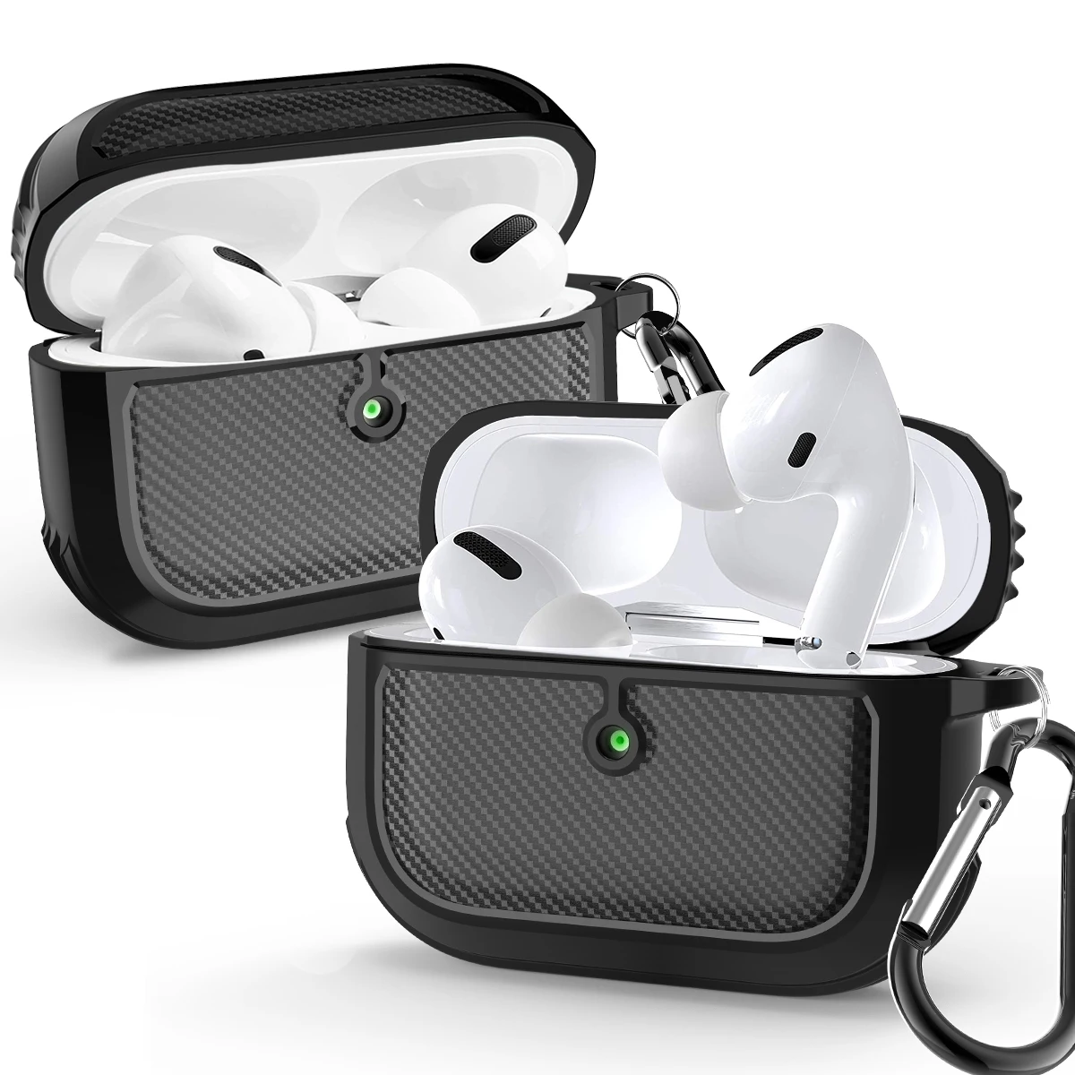 Carbon Fiber Silicone Case for AirPods Pro Full-Body Rugged Protective Cover with Keychain for Apple Airpods Pro Shockproof Case
