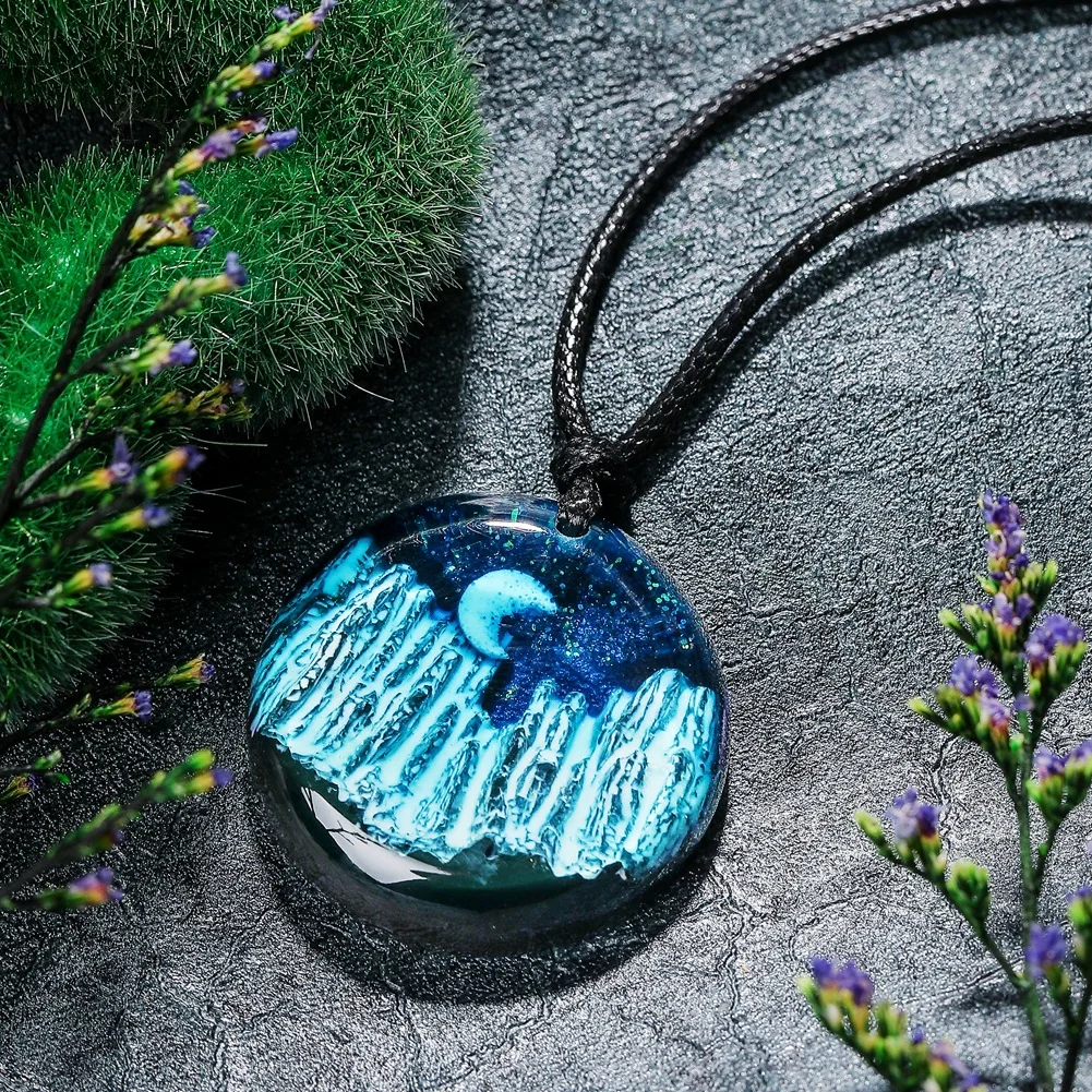 Handmade Necklace Jewelry with Nature Mountain and Moon Resin Transparent Landscape Ball Square Pendant | Украшения и аксессуары