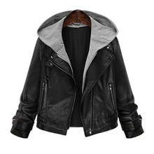2021 casaco de inverno retro high street turn down neck feminino jaqueta de couro do plutônio curto preto falso jaqueta de couro com capuz falso duas peças