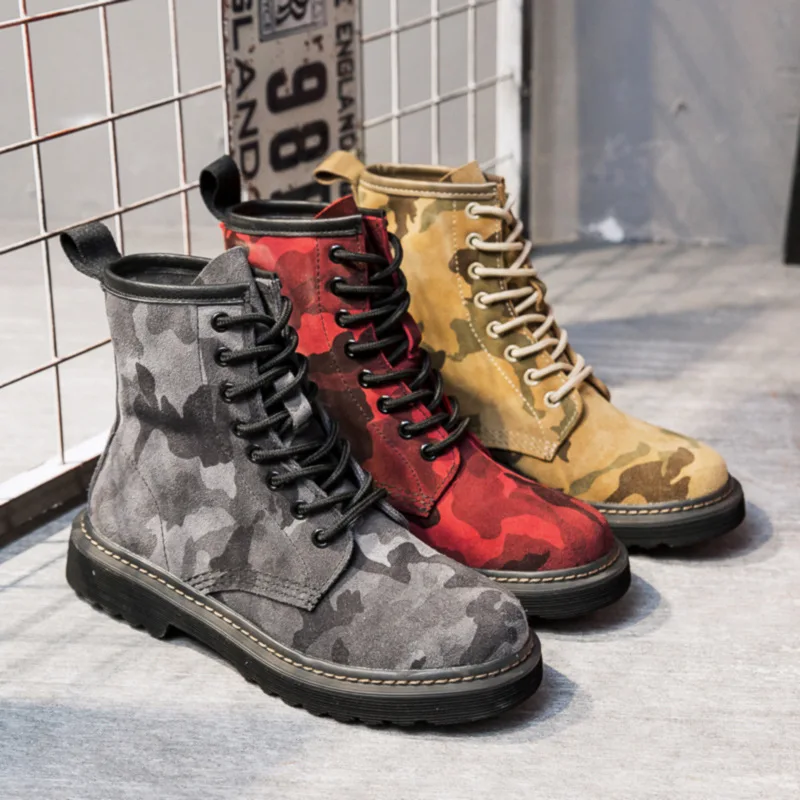 

Autumn Winter Camouflage Cow Suede Ankle Snow Boots Women High-top Platform Boots Military British Ladies Motorcycle Botas Mujer