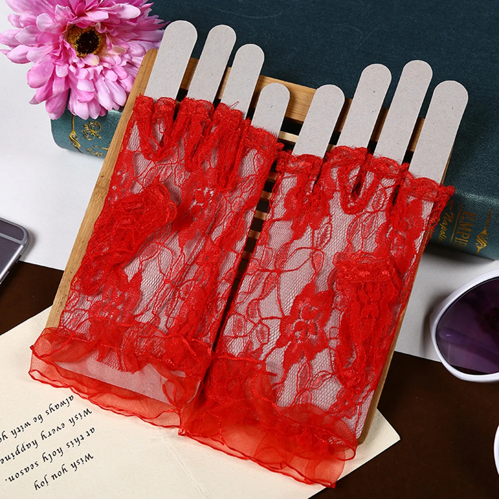 Женские пикантные кружевные перчатки солнцезащитные короткие без пальцев для