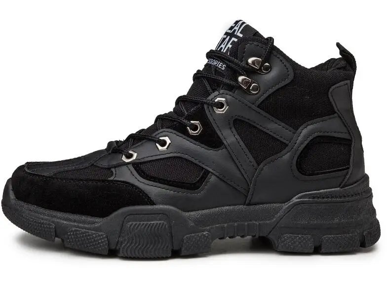 black Size39-44 мужские мотоциклетные ботинки для мужчин; сезон осень; коллекция года; модные армейские ботинки с круглым носком на шнуровке; Мужская обувь для альпинизма - Цвет: black