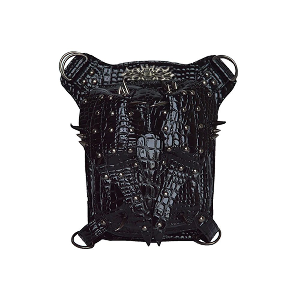 Модная Готическая лакированная Кожаная поясная сумка в стиле стимпанк Ретро Рок с заклепками, женская черная Яркая сумка из искусственной кожи, Мужская мотоциклетная сумка на ногу - Цвет: Black