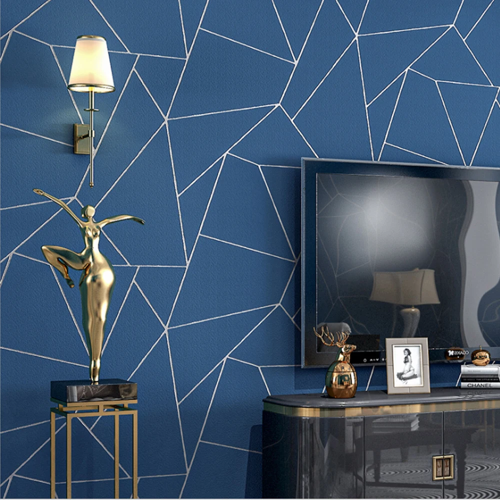 

Q QIHANG European Style Curve Stripe Geometric Pattern Bedroom Living Room TV Background Non-woven Wallpaper 0.53m*10m=5.3m2