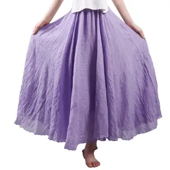 

2019 Women Linen Cotton Long Skirts Elastic Waist Pleated Maxi Skirt Beach Boho Vintage Summer Skirts