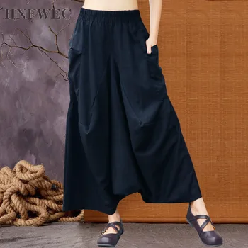 

2019 Spring New Tie Pocket Loose Large Size Three-color Linen Wide Leg Pants Fashion All-match Women's Clothing W037