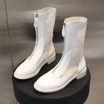 

2020 New Fashion Women's Booties Solid Color Sapatos De Mujer Fila Women Hollow Shoes Breathable Air Mesh Boots Women