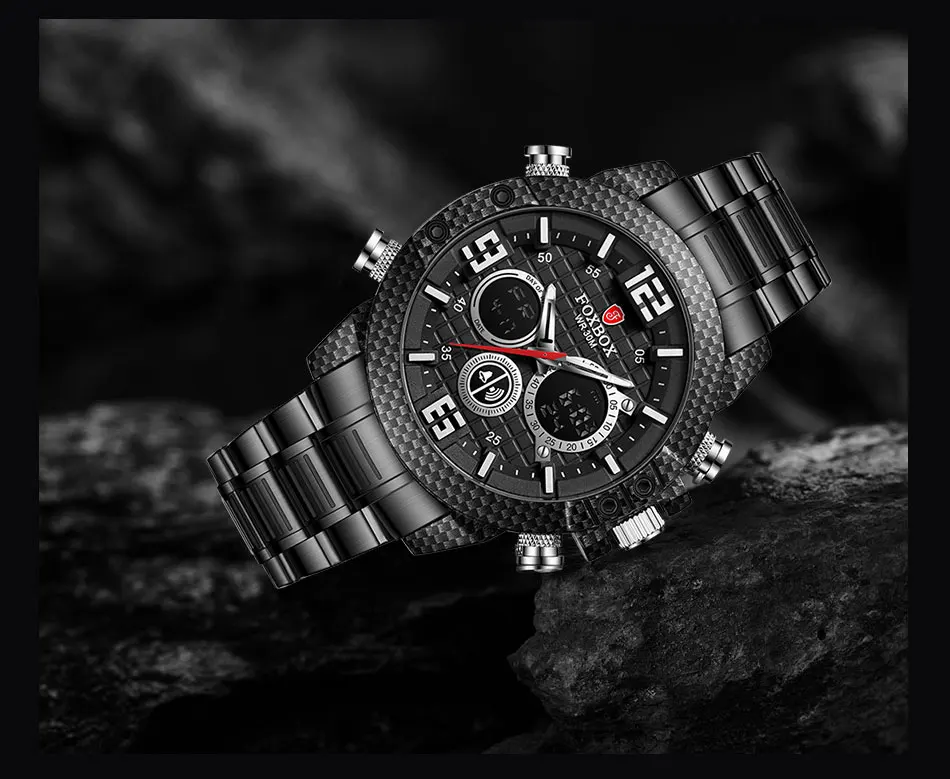 2021 orologio Fox di marca da uomo cassa in fibra di carbonio orologi sportivi al quarzo da uomo orologio da polso digitale impermeabile militare Clcok_voghion.com