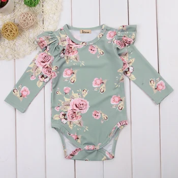 

Ruffled Long sleeve Floral Romper For Baby Girls Spring Autumn