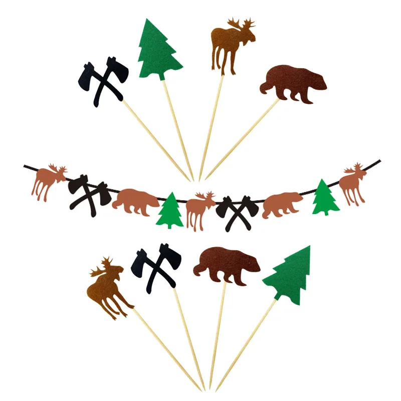 Lumberjack Birthday Decorations Banner Forest Bear Deer Bunting