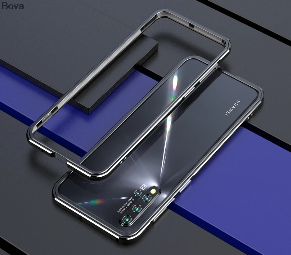 Чехол для huawei Nova5 роскошный Ультратонкий алюминиевый бампер для huawei Nova 5 Pro+ 2 пленки(1 передняя+ 1 задняя - Цвет: Silver Black