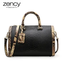 Zency змеиная женская сумка-тоут натуральная кожа Бостонская сумка модная женская сумка на плечо классическая черная сумка через плечо бежевая