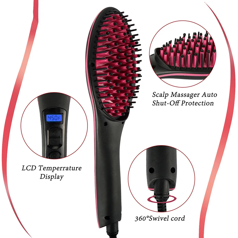 Professional LCD Display Fast Hair Straightener Comb No Harm Hair Electric Smooth Hair Straight Brush for Salon Hair Styling