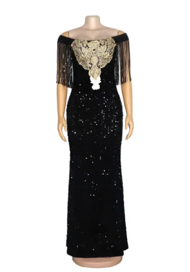 African Dress African Dresses Women Autumn African Women Sleeveless Black Sequined Long Dress Maxi Dress Clothes Boubou