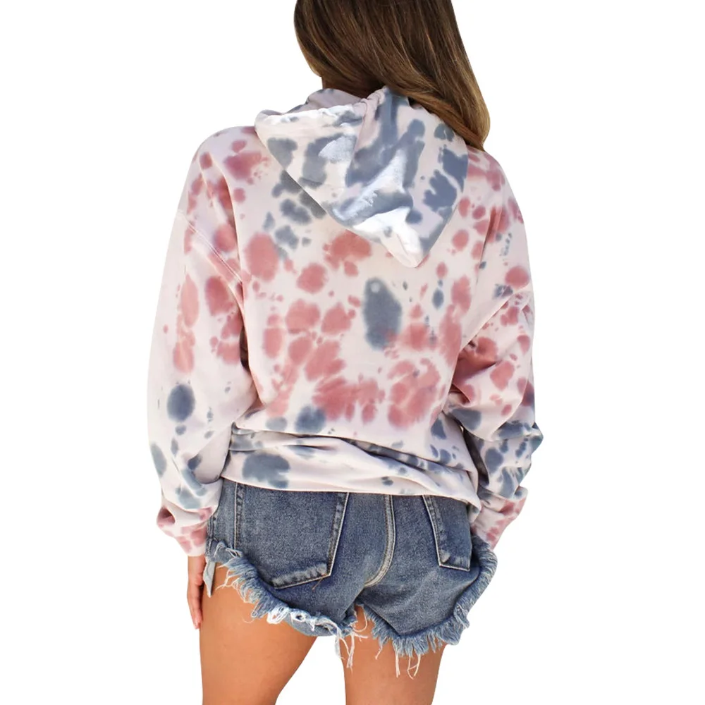 

Color Print Hoodies Women Hooded Casual Long Sleeve Pocket Drawstring Loose Hoody Autumn Sweatshirt Tie Dyeing Print Hoodie Tops