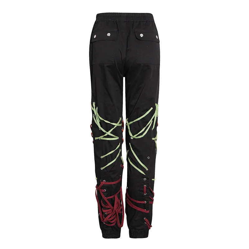 Calças de Rua Femininas e Único Deat Outono Elástico Drawstring Cross Comprimento Total Magro Pés Alta Calças Breasted Jaqueta 2021 4 calças femininas e único breasted jaqueta