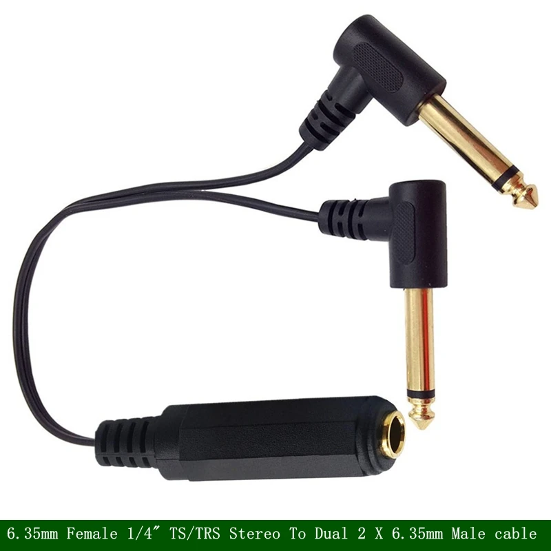 Gold Plated 6.35mm Female 1/4&quot TS/TRS Stereo To Dual 2 X Male TS Mono 90 Degree Right Angle Y Splitter Audio 25cm cable | Компьютеры и