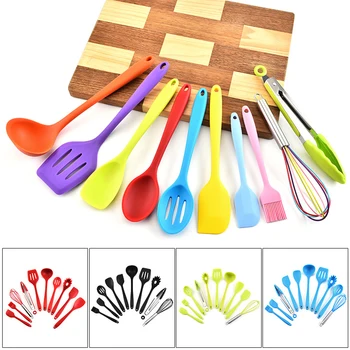 

10 Pcs Non-stick Silicone Cookware Kitchen High Temperature Resistant Spatula Set Scraper Oil Brush Food Clip Cooking Tools Set