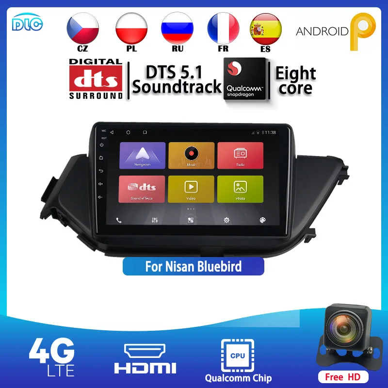 

Android 9.0 4G+64G 8 Core Qualcomm IPS DTS 1280*720 QLED 2 Din Stereo Receiver Head Unit GPS Navigation Player for Bluebird