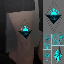 

Luminous Stickers Neck Tattoo Temporary Glitter Tattoo Kids Ocean Moon Sun Linear Geometry Small Leg Tato Art Green Blue Glow