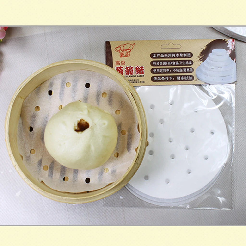 100pcs/set 4-9.5inch Perforated Bamboo Steamer Mat Liners Steamed Bun Baking Sheets