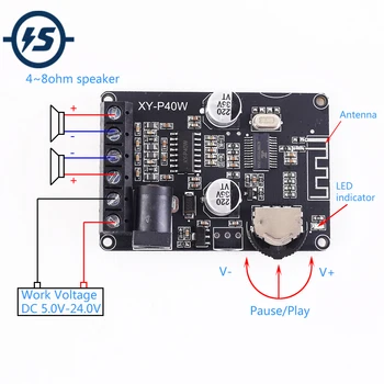 

Stereo Bluetooth Power Amplifier Board 20W 30W 40W 5V 12V 24V Bluetooth Receiver Module for DIY