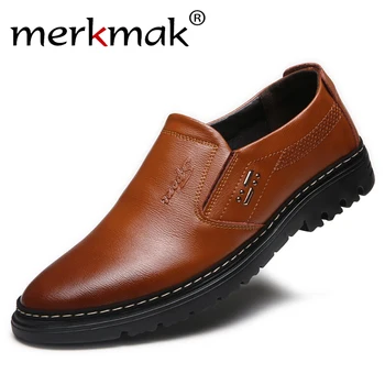 

Merkmak 2020 Brand New Spring Handmade Genuine Leather Men Shoes Business Formal Fashion Slip On Men Casual Shoes Big Size 45