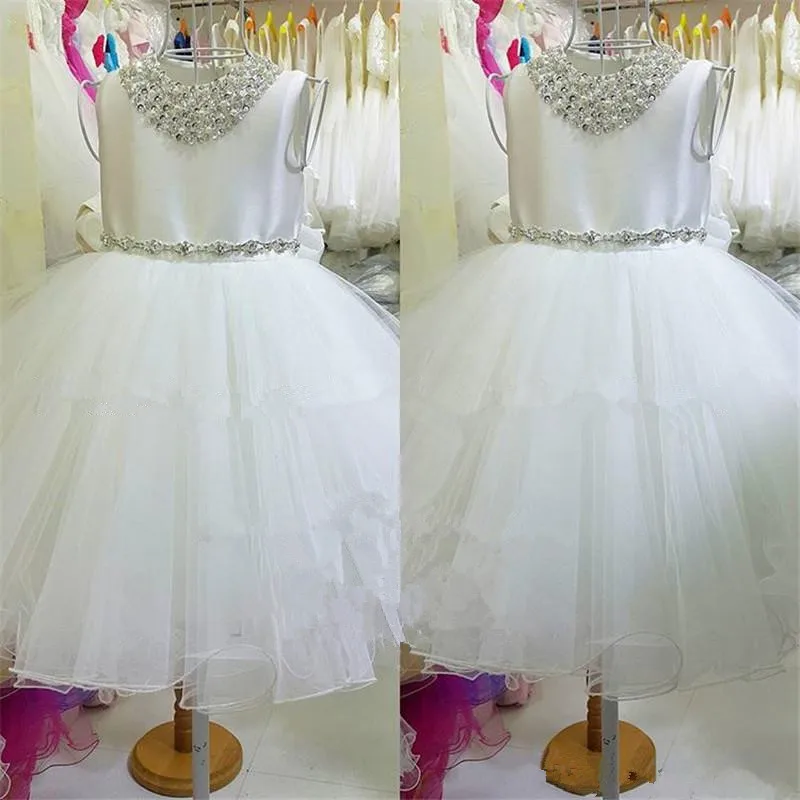 Luxury Crystals Ball Gown Flower Girls Dresses For Weddings Puffy Tulle Skirt Princess Kids First Communion Party Gowns