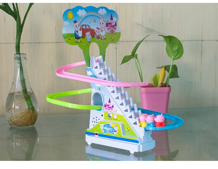 Large Size Piggy Climbing Stairs CHILDREN'S Toy Educational Penguin Slide Electric Rail Car with Music