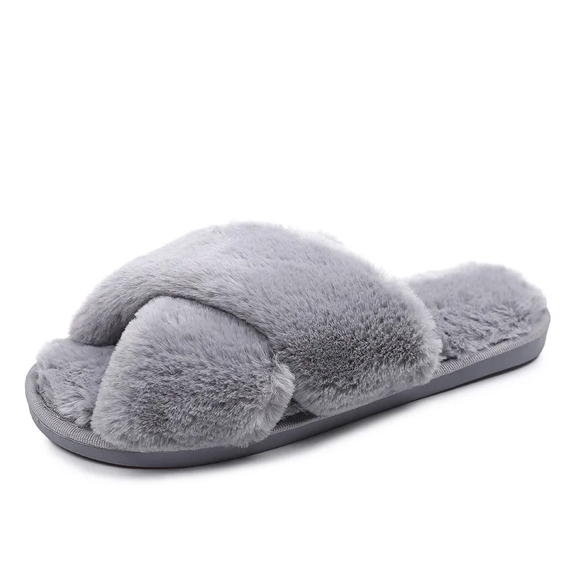 NEWDISCVRY Winter Women House Slippers Faux Fur Fashion Warm Shoes Woman Slip Female Slides Black Pink Cozy Home Furry Slippers