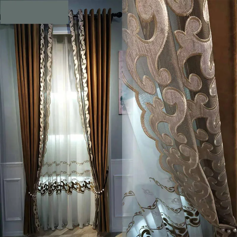

Custom curtains European lace flannel shading embroidered livingroom bedroom cloth blackout curtain tulle drape M738