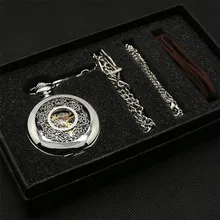 Антикварные Механические карманные часы ручной обмотки Подвесные часы с цепочкой ожерелья+ Кожаные Цепочки Подарочные Наборы для мужчин