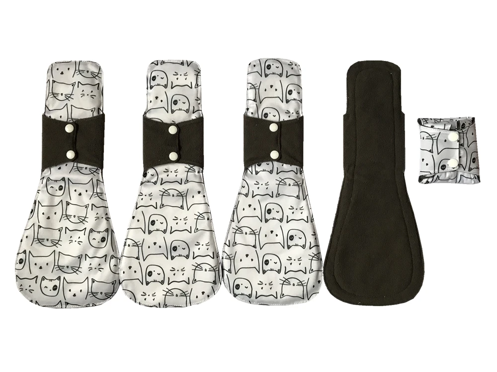 JUTESK's 5 pieces14 Inch / 35.4cm Overnight Charcoal Bamboo Mama Cloth/ Menstrual Pads/ Reusable Sanitary Pads