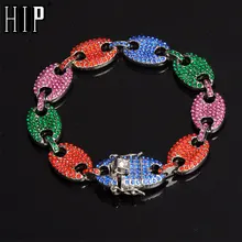 Хип-хоп, 13 мм, 20 см, многоцветные, со стразами, золотые, серебряные, кофейные зерна, звенья, цепь, браслеты, цепь для Мужчин, Ювелирные изделия